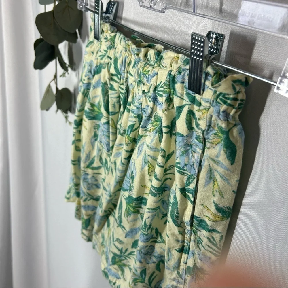 Uniqlo | Linen Easy Shorts Floral Kids Green Blue Girls Size 7/8